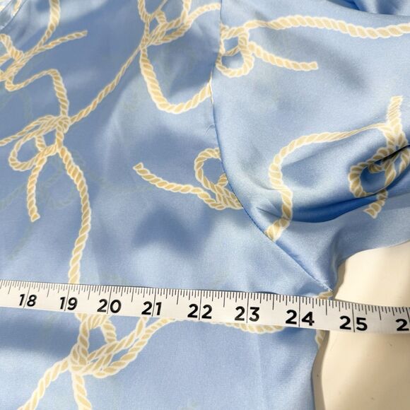 ZARA Blue Rope Print Satin Button Up Shirt XXL Long Sleeve Blouse Top - Picture 9 of 10